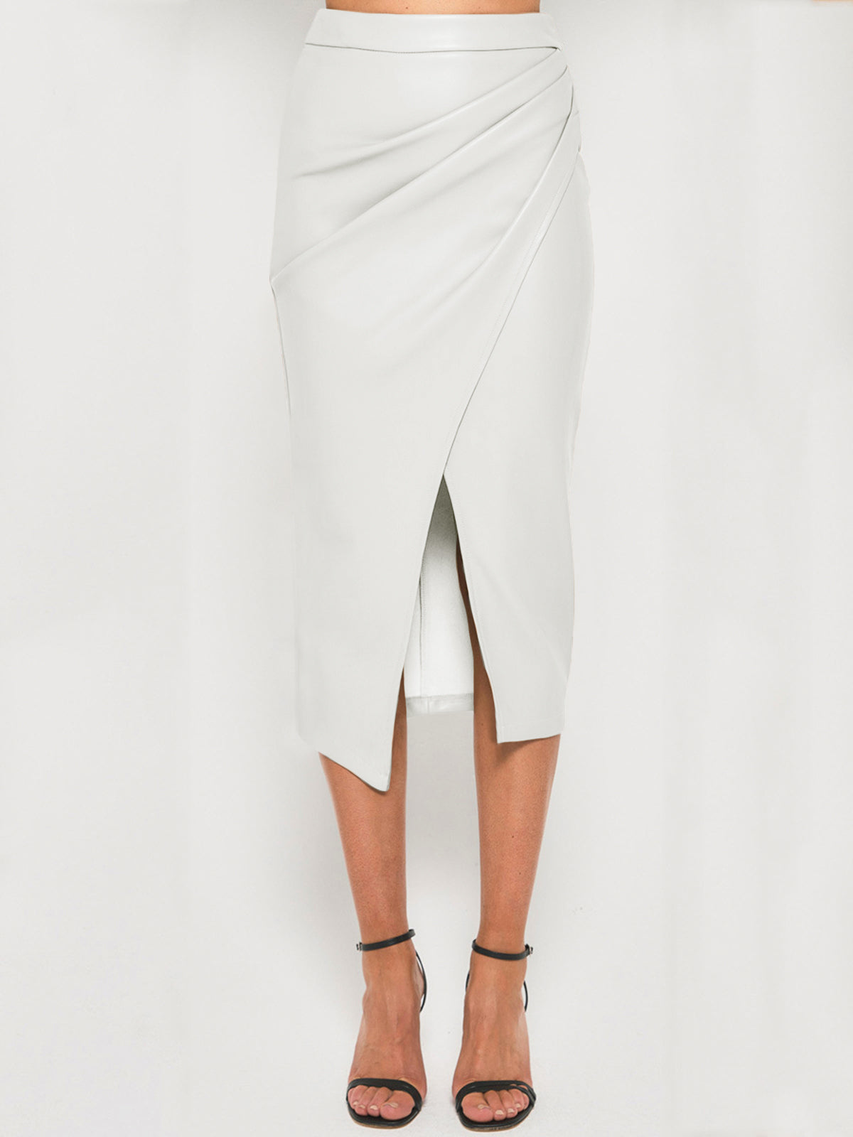 Amélis | Wrapped Midi Skirt for Women - Draped Front Slit Regular Elegant Fit-Women's Skirt-White-XS-Camoufit