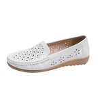 Women's Slip-On Loafers Flats with Round Toe Hollow Out Non-Slip Soft Sole Breathable Shoes-Women's Flats-White-4-
