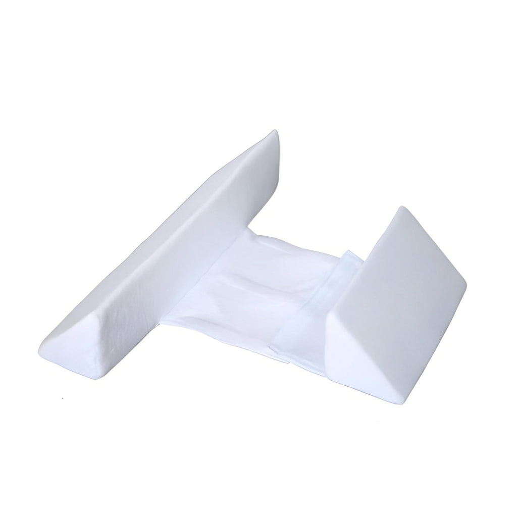 White baby side positioner with anti-roll bolsters and center support cushion