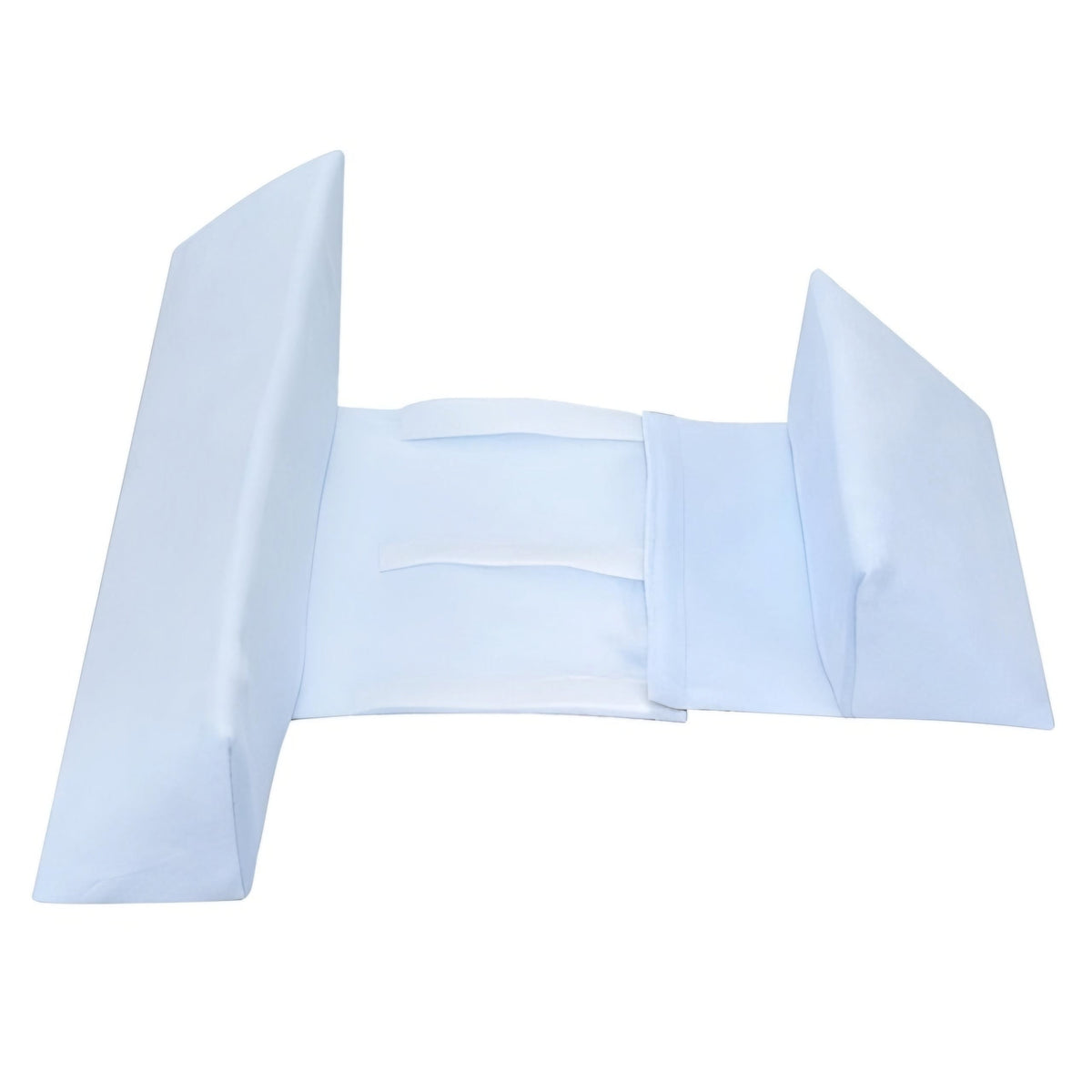 White baby side positioner with adjustable center panel and two side bolsters