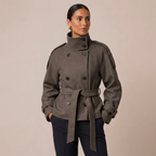 Belted Double-Breasted Pea Coat with High Neck 7
