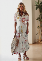 Bettina | Bohemian Maxi Dress Women V-Neck Summer Fit-Summer Dress-Beige-S-Camoufit