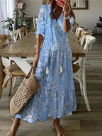 Bettina | Bohemian Maxi Dress Women V-Neck Summer Fit-Summer Dress-Sky blue-S-Camoufit