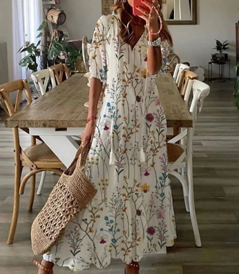 Bettina | Bohemian Maxi Dress Women V-Neck Summer Fit-Summer Dress-Multicolour-S-Camoufit