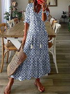 Bettina | Bohemian Maxi Dress Women V-Neck Summer Fit-Summer Dress-Light blue-S-Camoufit