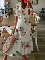 Bettina | Bohemian Maxi Dress Women V-Neck Summer Fit-Summer Dress-White-S-Camoufit