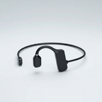 Black open-ear bone conduction wireless headphones, angled view of ear pieces