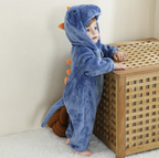Blue shark animal onesie with hood, full-zip front and fin-shaped detail