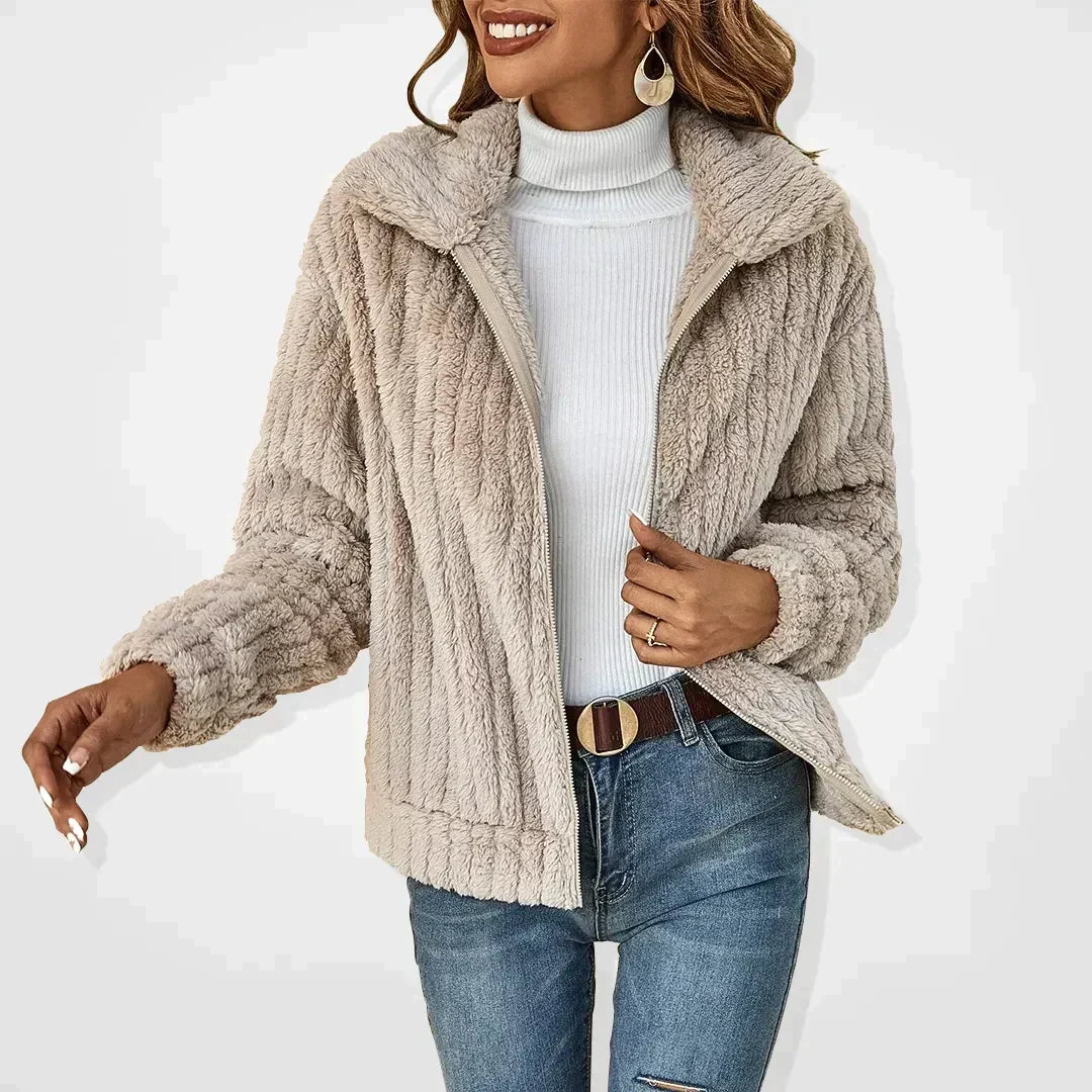 Roque | Women's Zip-Front Textured Jacket - Lightweight Casual Bouclé Bomber & Fall Outerwear