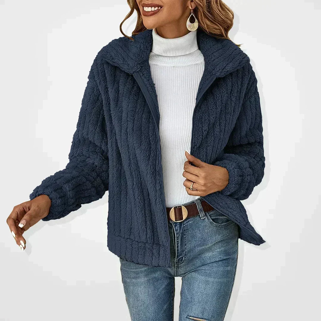 Roque | Women's Zip-Front Textured Jacket - Lightweight Casual Bouclé Bomber & Fall Outerwear
