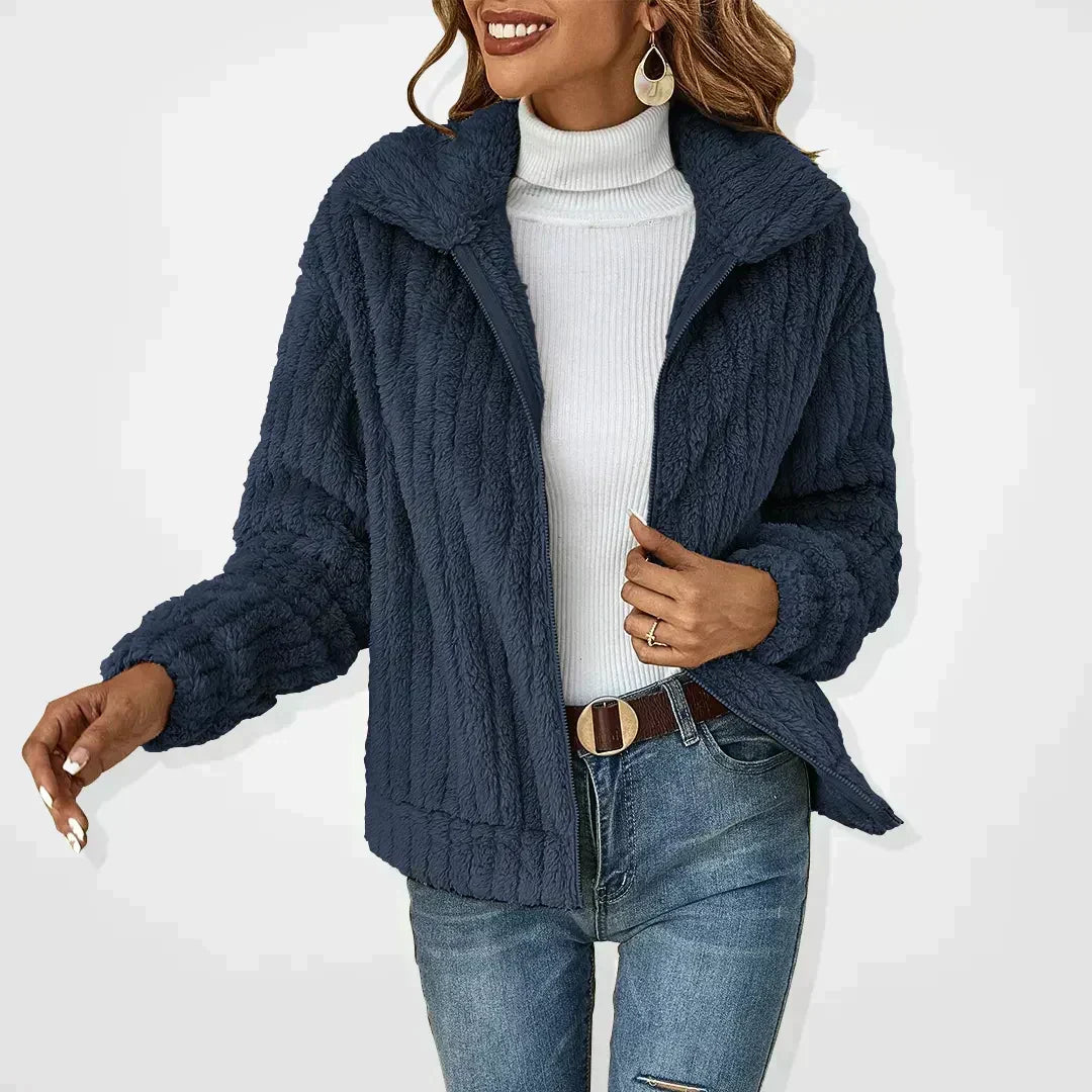 Roque | Women's Zip-Front Textured Jacket - Lightweight Casual Bouclé Bomber & Fall Outerwear