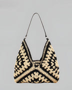 Eluné | Women's Boho Crochet Shoulder Bag Geometric Granny Square Triangular Beach Summer Handbag-Shoulder Bag-Black-Camoufit