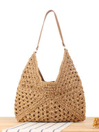 Eluné | Women's Boho Crochet Shoulder Bag Geometric Granny Square Triangular Beach Summer Handbag-Shoulder Bag-Beige-Camoufit