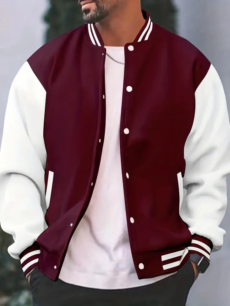 Hommes | Men's Varsity Bomber Jacket - Striped Snap Button