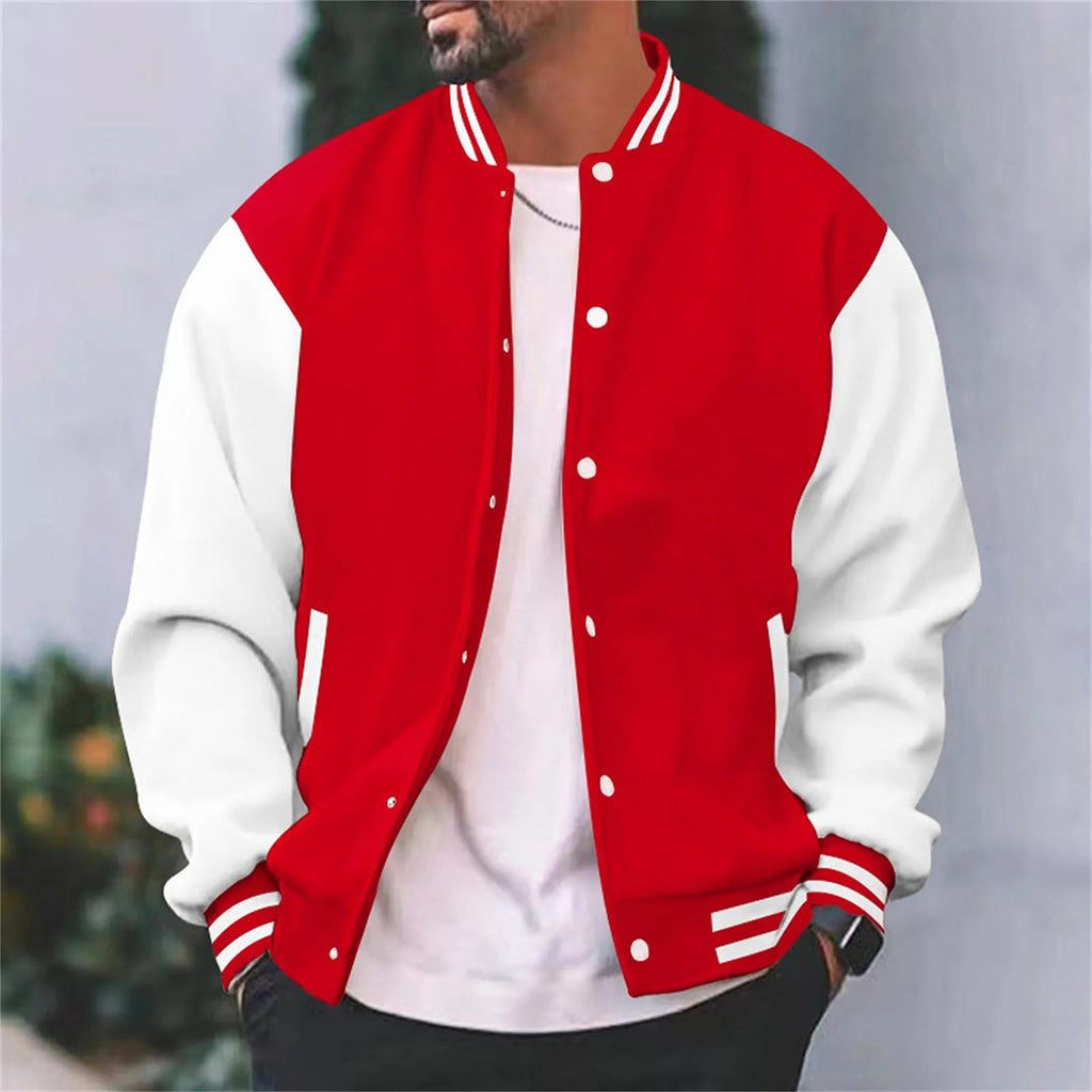 Hommes | Men's Varsity Bomber Jacket - Striped Snap Button