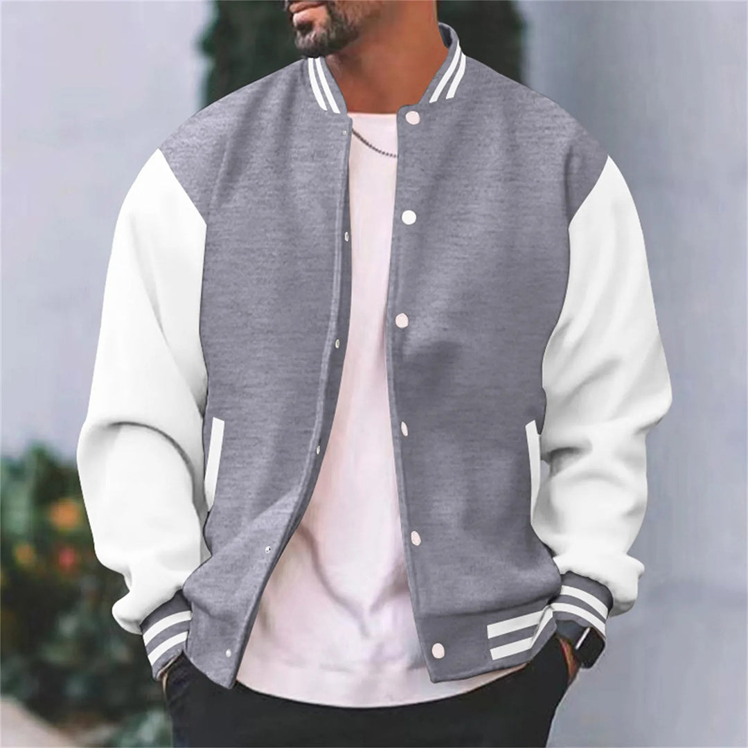 Hommes | Men's Varsity Bomber Jacket - Striped Snap Button