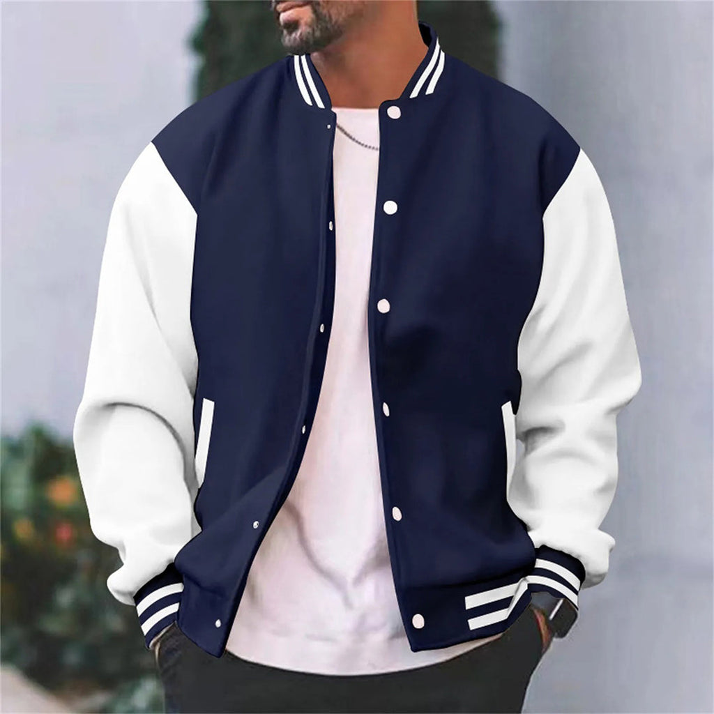 Hommes | Men's Varsity Bomber Jacket - Striped Snap Button
