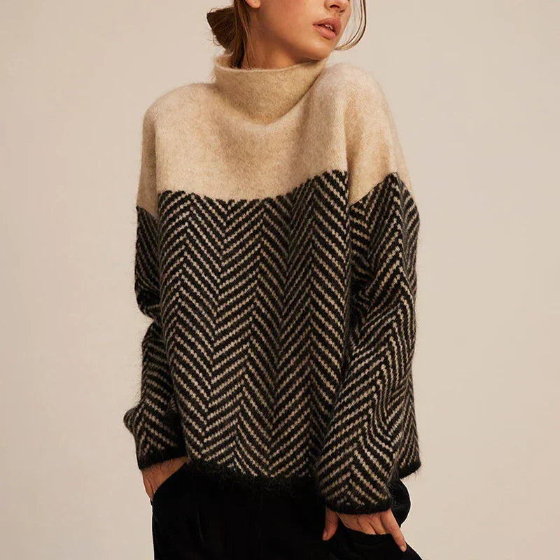 Chāme | Women's Contrast Panel Sweater - Long Sleeve Colorblock Knit Pullover
