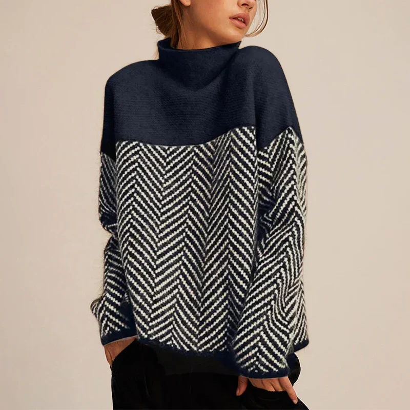 Chāme | Women's Contrast Panel Sweater - Long Sleeve Colorblock Knit Pullover