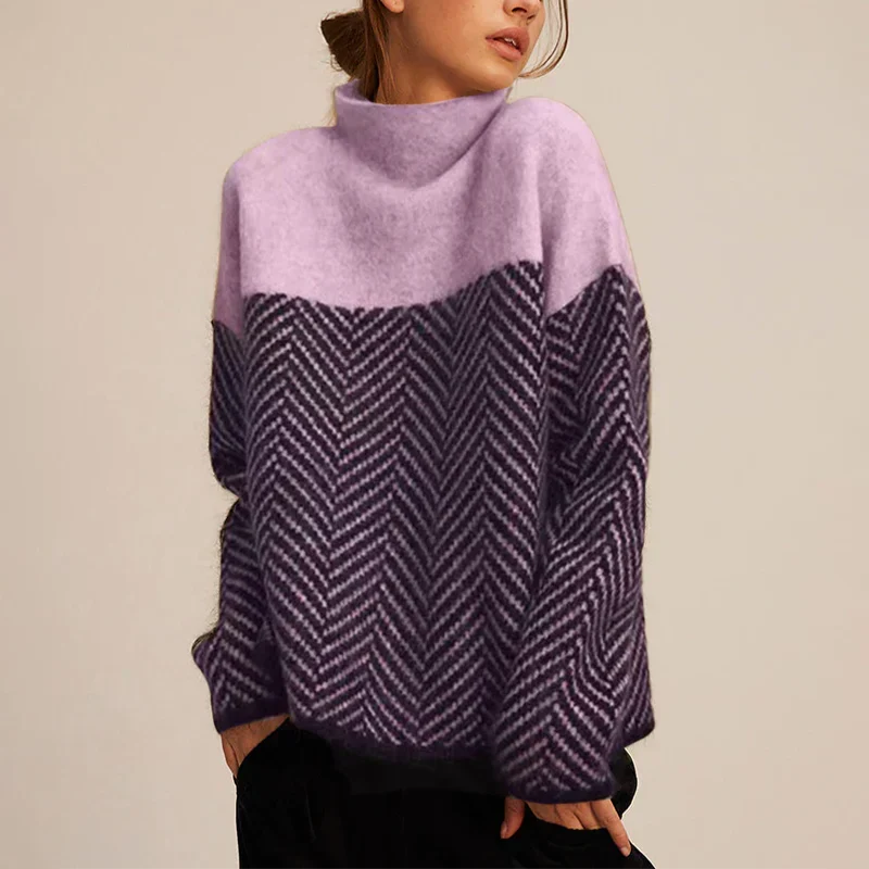 Chāme | Women's Contrast Panel Sweater - Long Sleeve Colorblock Knit Pullover