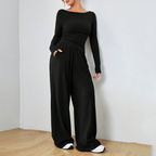 Aléora | Cosy Set for Women - Elegant Relaxed Two Piece Soft Refined Timeless Comfort Fit-Loungewear set-Black-S-Camoufit