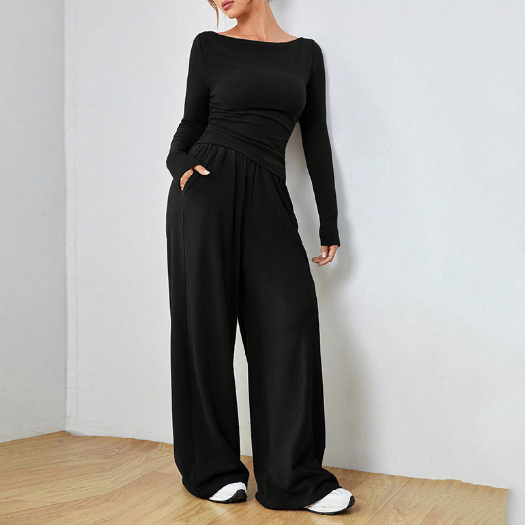 Aléora | Cosy Set for Women - Elegant Relaxed Two Piece Soft Refined Timeless Comfort Fit-Loungewear set-Black-S-Camoufit