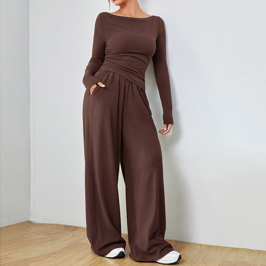 Aléora | Cosy Set for Women - Elegant Relaxed Two Piece Soft Refined Timeless Comfort Fit-Loungewear set-Brown-S-Camoufit