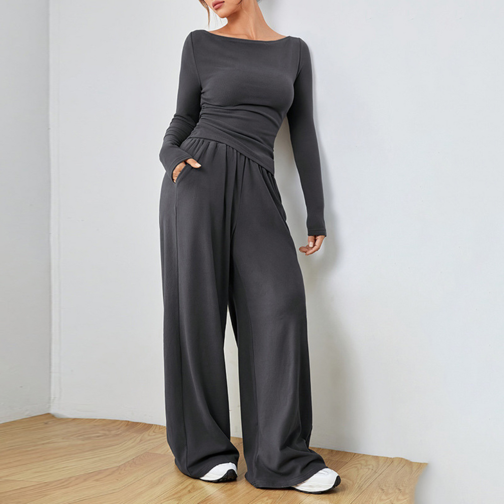 Aléora | Cosy Set for Women - Elegant Relaxed Two Piece Soft Refined Timeless Comfort Fit-Loungewear set-Grey-S-Camoufit