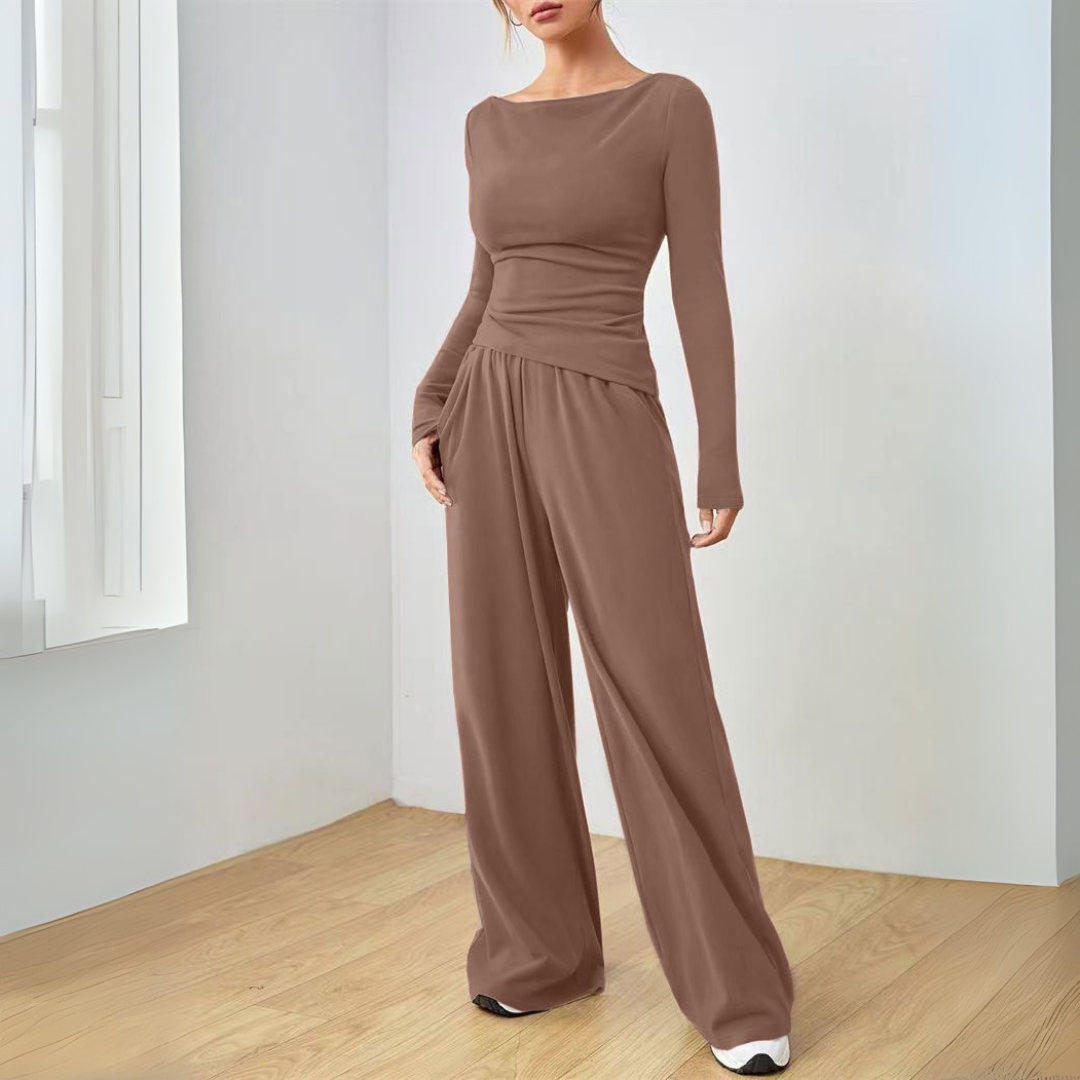 Aléora | Cosy Set for Women - Elegant Relaxed Two Piece Soft Refined Timeless Comfort Fit-Loungewear set-Light Brown-S-Camoufit