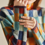 Amore | Women's Checked Sweater Relaxed Fit - Loose Plaid Knit Pullover Jumper with Crewneck & Long Sleeves for Fall & Winter