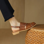 Women's Slingback Sandals with Buckle Strap Low Flat Heel Casual Everyday Shoes-Women's Sandals-Brown-4-