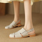 Women's Slingback Sandals with Buckle Strap Low Flat Heel Casual Everyday Shoes-Women's Sandals-Brown-4-