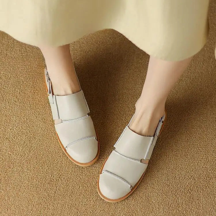 Women's Slingback Sandals with Buckle Strap Low Flat Heel Casual Everyday Shoes-Women's Sandals-Brown-4-