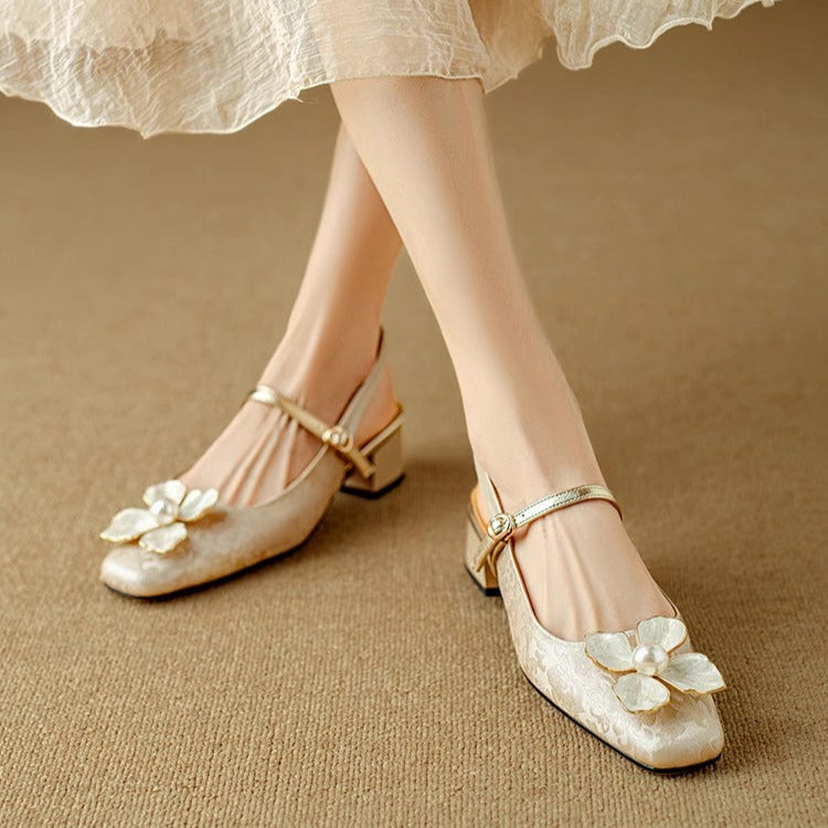 Bellune | Women's Slingback Pumps – Floral Block Heel Elegant Fit-Women's Heels-Gold-4-