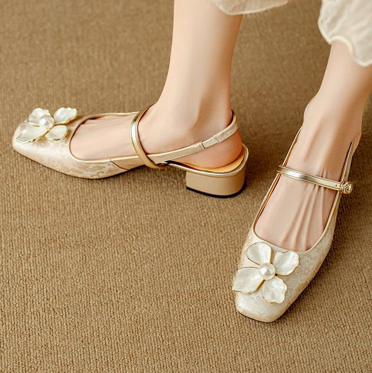 Bellune | Women's Slingback Pumps – Floral Block Heel Elegant Fit-Women's Heels-Gold-4-