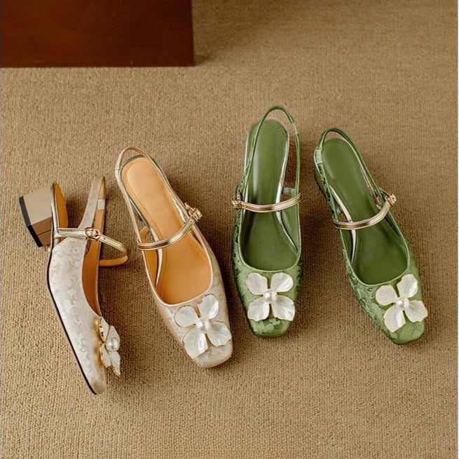 Bellune | Women's Slingback Pumps – Floral Block Heel Elegant Fit-Women's Heels-Gold-4-