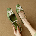 Bellune | Women's Slingback Pumps – Floral Block Heel Elegant Fit-Women's Heels-Green-4-
