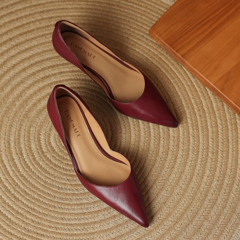 Carlen | Women’s Genuine Leather Heels – Chic Artisan Stiletto & Refined Slimming Silhouette-Kitten Heels-Maroon-4-