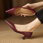 Carlen | Women’s Genuine Leather Heels – Chic Artisan Stiletto & Refined Slimming Silhouette-Kitten Heels-Maroon-4-