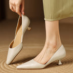 Carlen | Women’s Genuine Leather Heels – Chic Artisan Stiletto & Refined Slimming Silhouette-Kitten Heels-Beige-4-