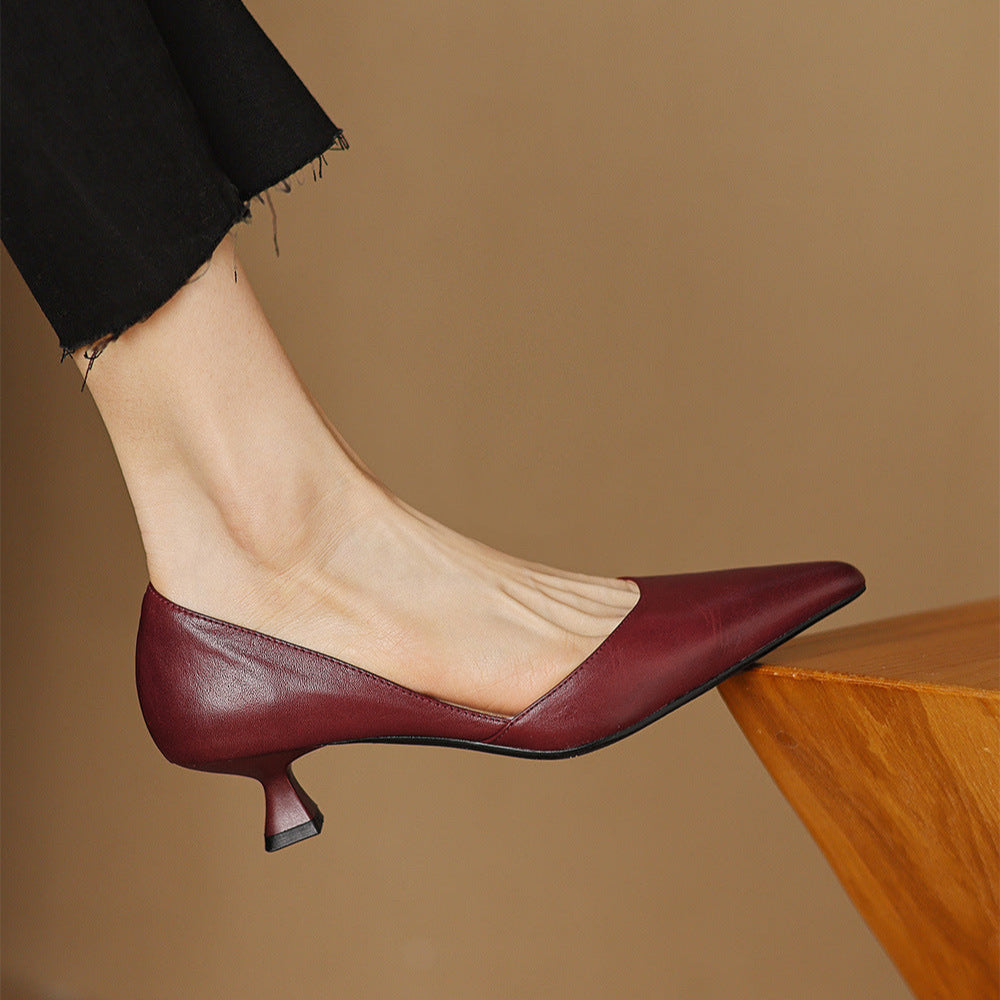 Carlen | Women’s Genuine Leather Heels – Chic Artisan Stiletto & Refined Slimming Silhouette-Kitten Heels-Maroon-4-