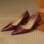 Carlen | Women’s Genuine Leather Heels – Chic Artisan Stiletto & Refined Slimming Silhouette-Kitten Heels-Maroon-4-