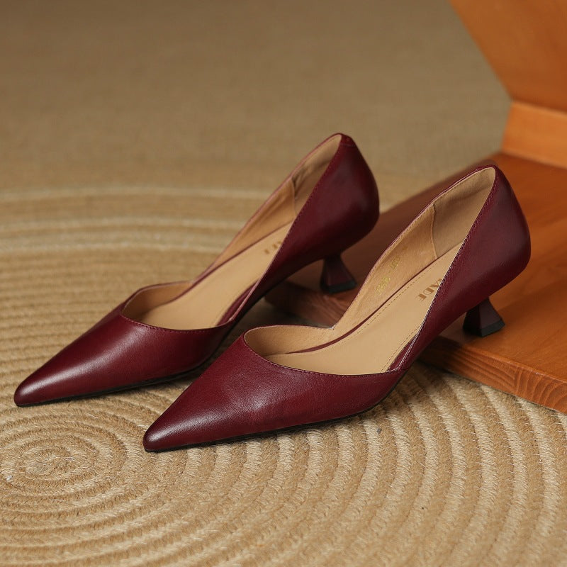 Carlen | Women’s Genuine Leather Heels – Chic Artisan Stiletto & Refined Slimming Silhouette-Kitten Heels-Maroon-4-