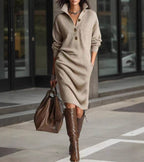 Carmen | Knit Dress Women Winter Warm Long Sleeve Elegant Fit-Knitted Dress-Khaki-S-Camoufit