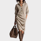 Carmen | Knit Dress Women Winter Warm Long Sleeve Elegant Fit-Knitted Dress-Khaki-S-Camoufit