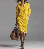 Carmen | Knit Dress Women Winter Warm Long Sleeve Elegant Fit-Knitted Dress-Yellow-S-Camoufit