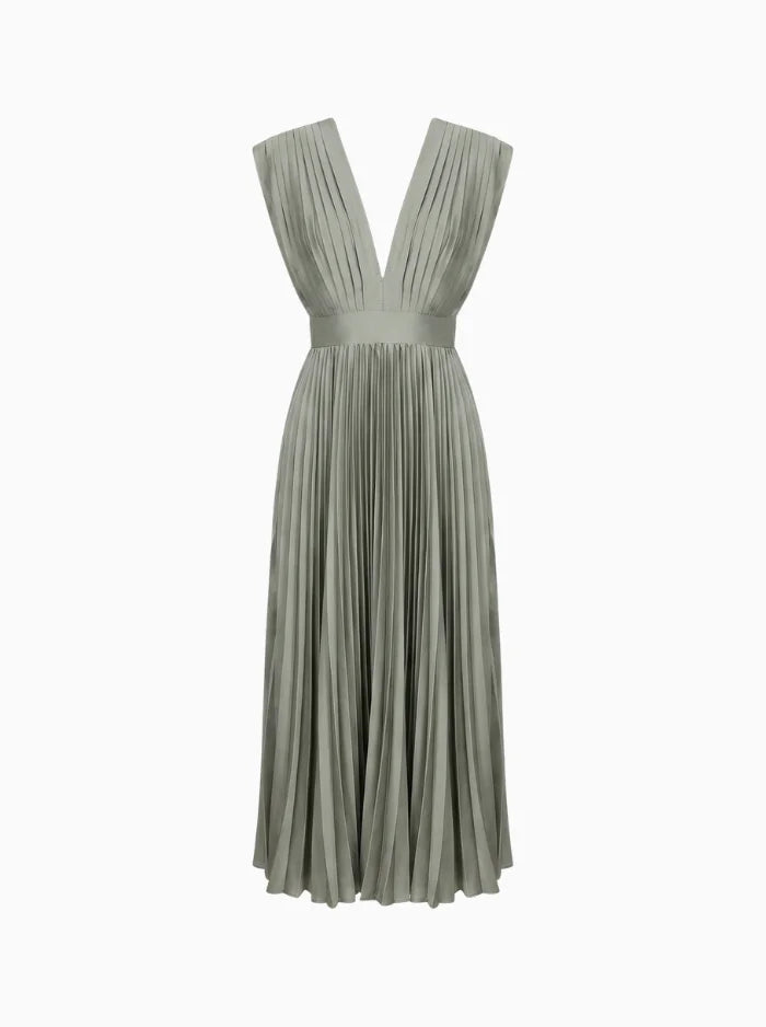 Casimir Women's Modern V-Neck Dress – Sleeveless Elegant Summer Style-Summer V-Neck Dress-Olive-XS-Camoufit
