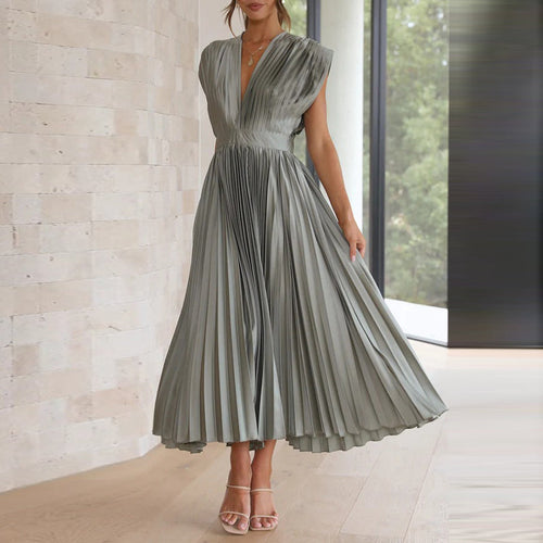 Casimir Women's Modern V-Neck Dress – Sleeveless Elegant Summer Style-Summer V-Neck Dress-Olive-XS-Camoufit