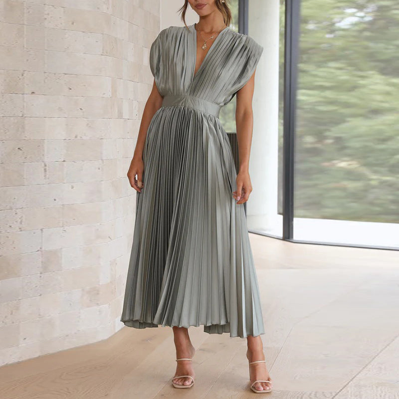 Casimir Women's Modern V-Neck Dress – Sleeveless Elegant Summer Style-Summer V-Neck Dress-Olive-XS-Camoufit