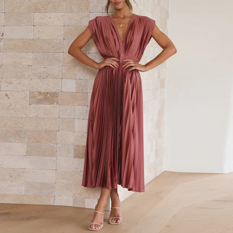 Casimir Women's Modern V-Neck Dress – Sleeveless Elegant Summer Style-Summer V-Neck Dress-Red rose-S-Camoufit